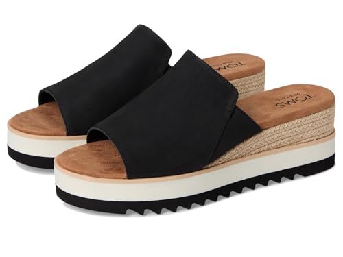 TOMS Womens Diana Mule Wedge Sandal Comfortable Slip-On with Cushioned Midsole & Wedge Heel for Day-to-Night Wear - Black Leather - 9.5
