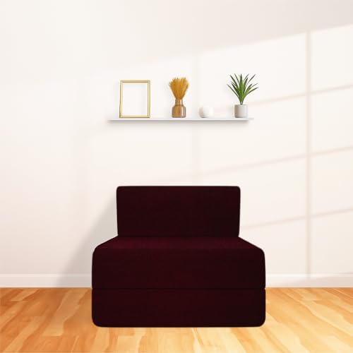 Image of CELLBELL Comfy Sofa Cum Bed 3x6 Feet | Foldable Dual Use Couch Bed with Soft Cushions, Washable Fabric Cover & Sturdy Frame | Space Saving Modern Design for Living Room, Bedroom & Guest Use (Maroon)