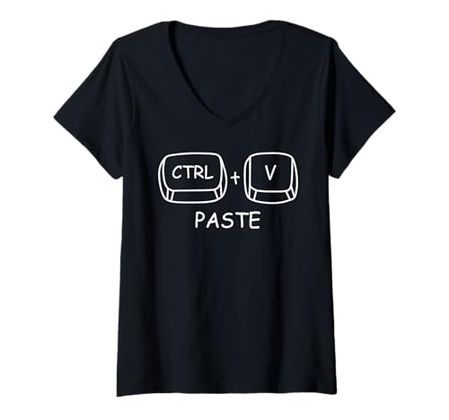 Womens Copy Paste Ctrl C Ctrl V Happy Father's Day Couple Dad & Son V-Neck T-Shirt