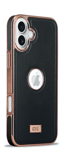 Image of BOUNCEBACK Faux Leather Electroplated Logo Cut Back Case /Cover for iPhone 16 - Black