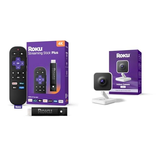 Roku Streaming Stick Plus 4K HDR TV Streaming Device with Voice Remote & Roku Indoor Camera 1080p HD Security Camera with Night Vision Bundle