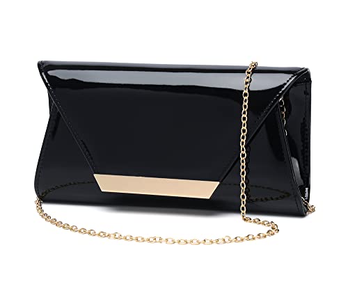 MUDUO Sac à main en cuir verni pour femme, noir