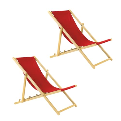 Unbekannt Liegestuhl klappbar aus Holz – 2er Set rot Stabiler Gartenliege - Strandliege, leichte Sonnenliege für Garten, Balkon und Strand Bars - Liege modern Design