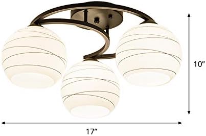 Miniatura 4 de CraftThink Lámpara colgante de techo semiempotrada, moderna pantalla de globo en cristal ópalo con marco de luna negra, luz colgante para cocina,