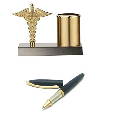 Caduceus designed Desk organizer penstand with Black Matt Roller ball pen for gifting & Selfuse specially for Doctors clinics,hospital receptions Medical student events,Birthdays