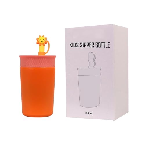 Image of Toddler Water Bottle with Straw, Kids Sipper Cup BPA Free Leak Resistant Drinking Bottle for Preschool, Daycare, Travel & Everyday Use (Orange, 350 ml)