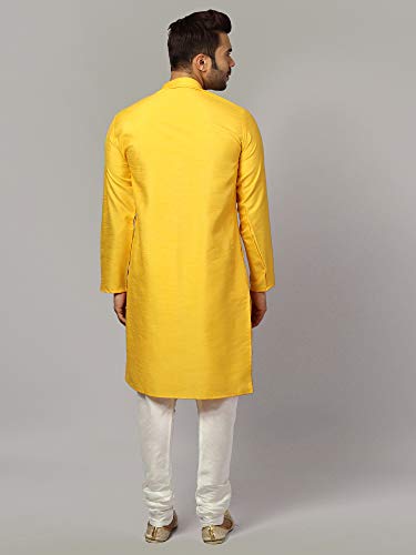 Image of Uri and MacKenzie Banarasi Dupion Silk Solid Kurta Churidar Pyjama Set for Men