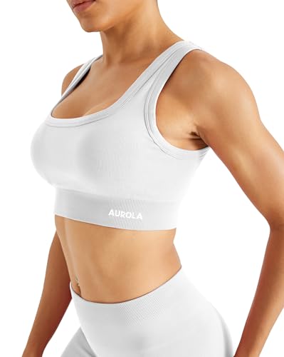 Image of AUROLA Power Womens Square Back Basic Sports Bra - Square Neck Padded Low Impact Yoga Bra Workout Crop Top