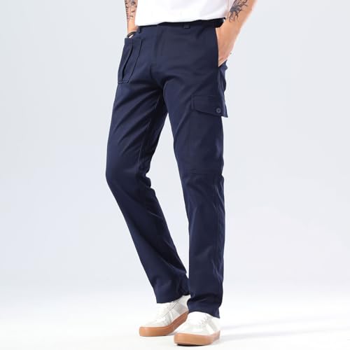 Plaid&Plain Mens Cargo Pants Taperd Cargo Pants with Multi-Pocket and Oversized Belt Loops4