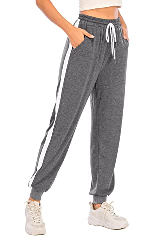 Enjyam Pantalones Deportivos Mujer Pantalon Chandal Mujer con Rayas Laterales Pantalon Jogger Pantalon Deporte con Bolsillos Sweatpants para Yoga Fitness Cover