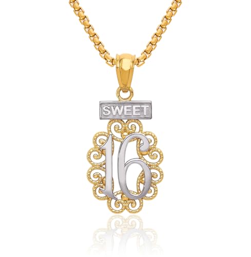 IceCarats 14K Solid Yellow Gold Sweet 16 Years Old Birthday Antique Filigree Necklace Chain Pendant Charm