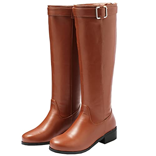 LUXMAX Women Flat Knee High Riding Boots Low Heel Knee Length Boots