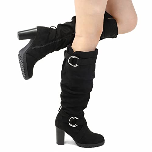 mysoft Women's Knee High Boots Fashion Chunky Block Heel Warm Winter Boots with Side Zippers4