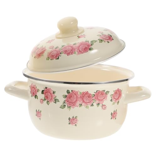 Ipetboom Olla de Esmalte Doble Asa y Tapa Resistente al Calor para Guisos Saludables Diseño Ergonómico y Acabado Retro para Cocina Color Aleatorio Color Aleatorio
