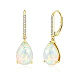 Leverback White Opal Dangle Earrings 14k Yellow Gold Plated Drop Earrings for Women Teardrop Earrings Elegant Jewelry Gifts for Christmas Birthday Party
