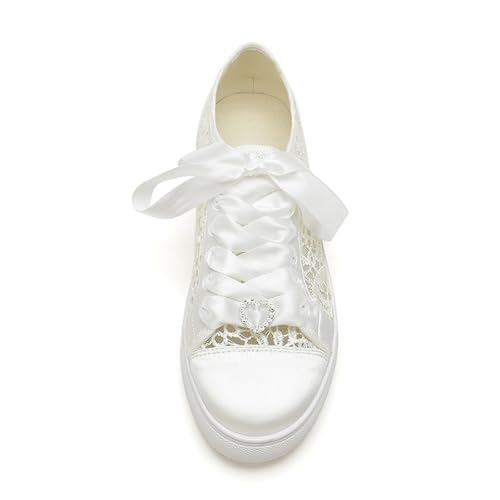 A580-03 Women's Wedding Shoes Bridal Sneakers Flats Bride Tennis Shoes Cutout Lace Sneakers2