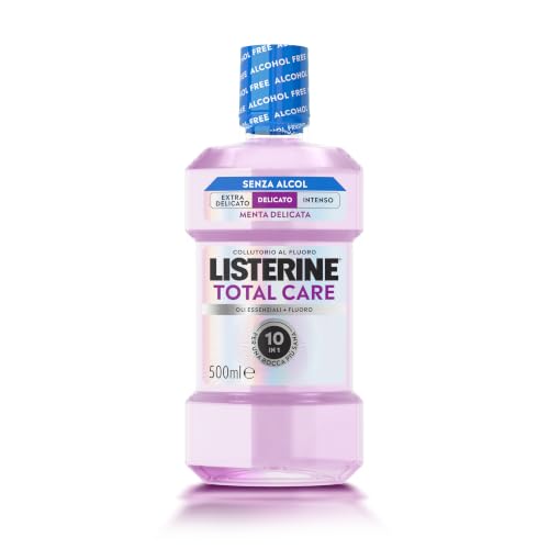 LISTERINE Collutorio Total Care Mild, 500 ml | Senza alcool, Al gusto di Menta Fresca Delicata, Con 10 benefici in 1 per una bocca più sana, Uso quotidiano