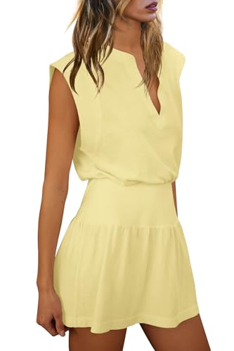 Image of LAMISSCHE Womens Summer Dress Sleeveless Mini Dress Flowy Vacation Beach Dresses Casual V Neck Elastic Waist Sundresses