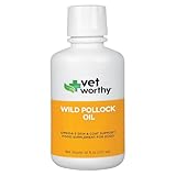 Vet Worthy Wild Pollock Oil for Dogs - All Natural Dog Supplement to Promote Skin and Coat, Heart, and Immune System Support - Liquid Fish Oil for Dogs - Easy to Use Mess-Free Bottle - 16 fl oz