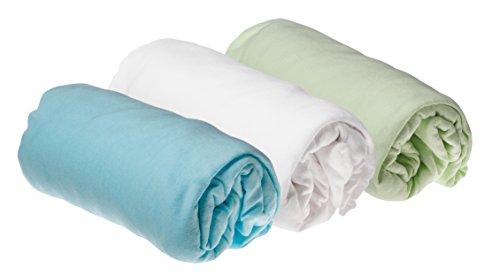 Lot de 3 draps housse Coton - 70x160 - anis blanc turquoise