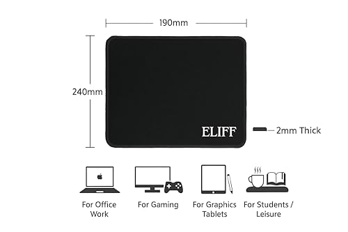 Image of ELIFF Jade Black Mouse Pad with Stitched Edges, 230 x 190 mm, Non-Slip Base, Washable, Black