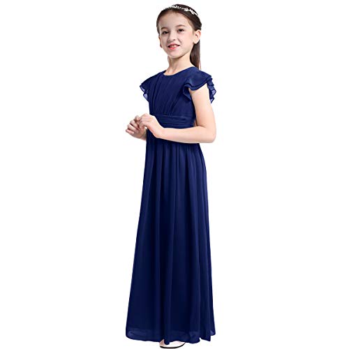 Choomomo Kids Chiffon Flutter Sleeves Zipper Back Wedding Flower Girls Dress Banquet Pageant Maxi Skirt4