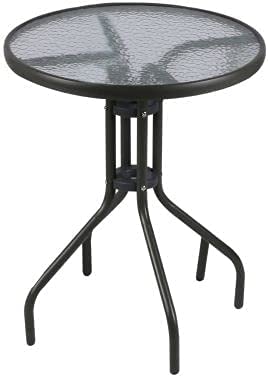 Marco Paul Interiors Outdoor Patio Table - Round Shaped Classic Style Garden Bistro Side Table Metal Frame Glass Top Table Garden Furniture for Decking, Drinks - (Black, 60cm)