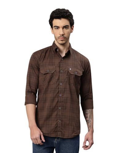 Image of Majestic Man Men's Pure Cotton Cargo Checkered Shirt with Dual Flap Pockets - Slim Fit | Full Sleeve | Casual Wear | Trendy & Comfortable