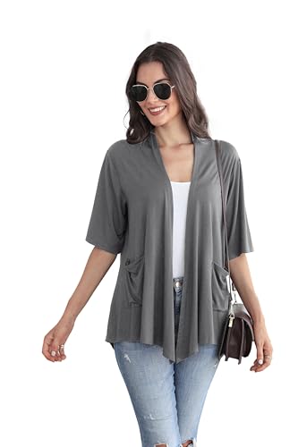 Image of ADANIKI Women 2026 Summer Lightweight Cardigan, Short Sleeve Open Front Casual Trendy Womens Kimono Cover Up with Pocket