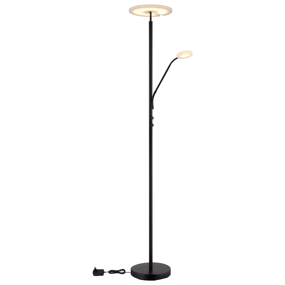 LED Stehlampe dimmbar Deckenfluter mit flexibler Leselampe Stehleuchte schwarz, Metall Acryl, 28W 2100lm warmweiß, DxH 30 x 180 cm