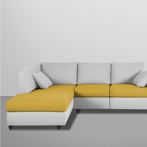 Image of Florian LHS 4 Seater L Shape Sofa Set for Living Room (Yellow Grey Fabric) Premium Fabric Sofa