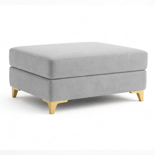Image of CASASTYLE Groovy 4 Seater L Shape Sofa Set with Movable Ottoman | Flexible Left or Right Layout | Cozy Velvet Fabric | Soft Touch Seating | Modern Designer Sofa for Living Room (Light Grey)