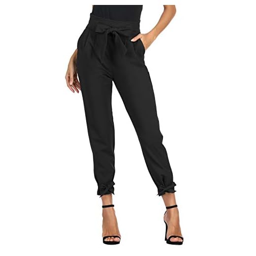 GRACE KARIN Pantalon Femme Casual élastique Ceinture Classique Longue Taille Haute Bow-Knot Noir L CL903-1