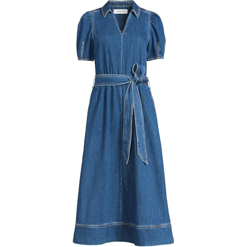 Lands' End Women's Soft Denim Puff Sleeve Midi Dress3
