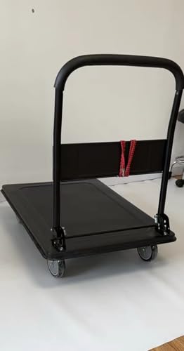 SKY-TOUCH Platform Truck,Flat Trolley,Panel Carts Heavy Duty, Foldable Push Cart Dolly,Foldable thickened handle,Silent rubber casters,Maximum load capacity 350KG,90 * 60cm-Black