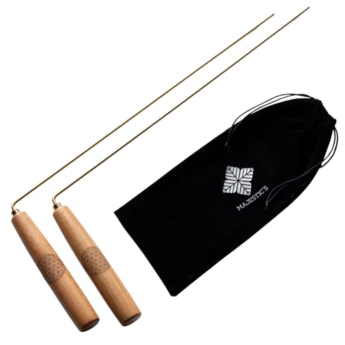 Baguettes de sourcier PRO en Bois de Hêtre, avec Fleur de vie gravée sur le manche - Baguettes de Radiesthésie avec Tige en Métal/Laiton + Sac de Rangement