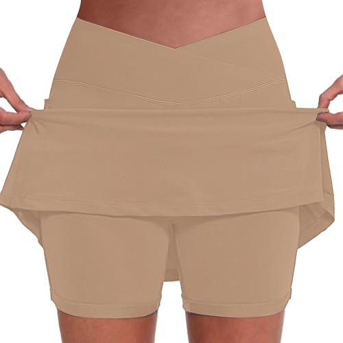 Pantalones de ciclismo para mujer, pantalones de bolsillo lisos, cintura media, culottes cortos, skirts skirts skirts skinny Pants Split, caqui, L