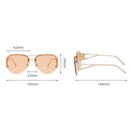 Fashion Metal Half Frame Women's Pilot Sunglasses Classic Double Beam Glasses Trendy Men Champagne Sunglasses N453