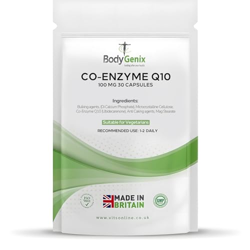 Bodygenix Co-Enzyme Q10 100mg Capsules - Natural Super Food Supplement for Healthy Heart Joints Immune System - 1 Months Supply 30 Capsules Supplement