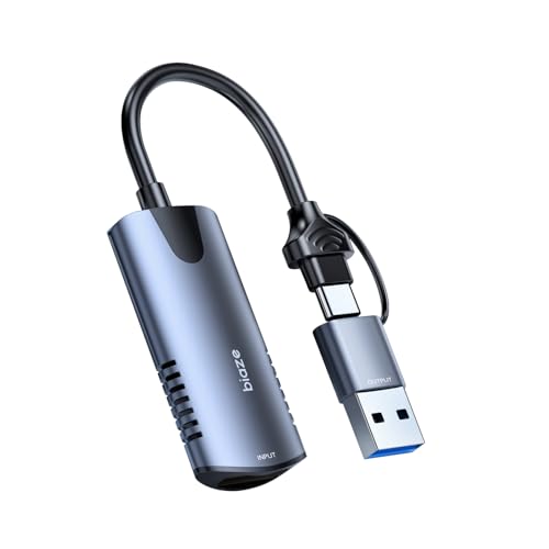 Video Capture Card, 4K HDMI to USB/USB C Capture Card 1080P 30FPS Video Capture Device for Streaming Game Recording Compatible with PS5, Switch, Laptop, Camera, OBS
