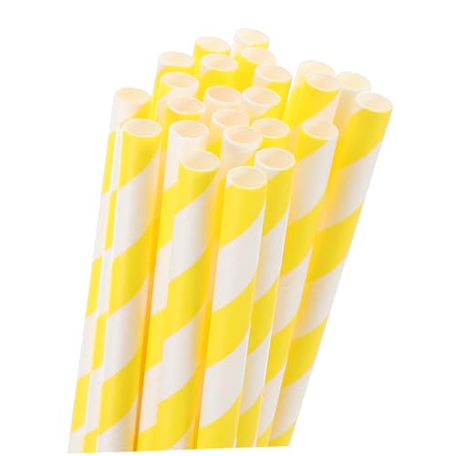 Pitillos de papel a rayas Holibanna 100 pcs amarillos miniatura 3