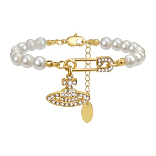 Collier perles Saturne femme avec pendentif planète diamant