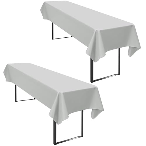 Lot de 2 Nappes Gris Clair Rectangulaire 100 x 250 cm Imperméable Nappe de table en Polyester, Anti-Rides Lavable en Machine, Pour Table à Bière/Table Pliante,...