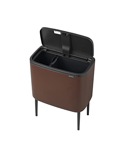 Image of Brabantia Bo Touch Bin - 11 + 23L Inner Buckets (Mineral Cosy Brown) Waste /Recycling Kitchen Bin - Soft-Touch