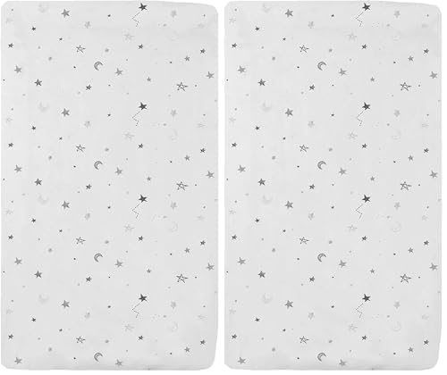 Image of TL Care 100% Natural Breathable Cotton Jersey Knit Fitted Bassinet Sheet, Grey Stars and Moons, 15 inch x 33 inch, Soft Breathable, for Boys and Girls(Pack of 2)