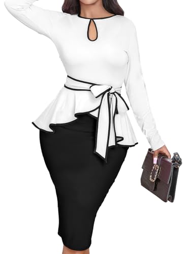 Image of MOJICK Vintage Dress for Women Ruffle Bodycon Keyhole