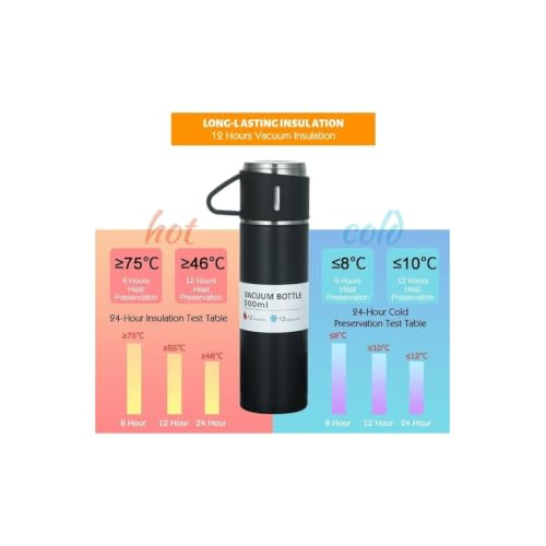 Image of Xanthos-500 ml Stainless Steel Vacuum Insulated Flask with Cup & Handle, Double Wall Hot & Cold Water Bottle, Thermos for Tea Coffee, Travel Bottle for Office, Home & Outdoor (Black)