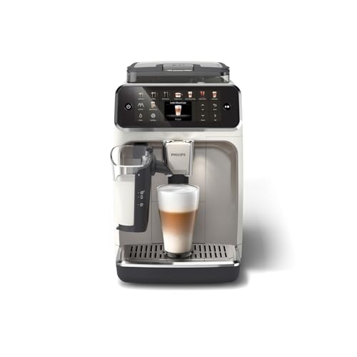 Philips 5500 Series Kaffeevollautomat – 20 Getränke, Modernes Farb-Touchdisplay, LatteGo-Milchsystem, SilentBrew-Technologie, 100% Keramikmahlwerk, QuickStart, 1,8L Wassertank, Weißchrom (EP5543/90) 1
