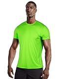 Mens Running Shirt Short Sleeve Dry Fit (Neon Green,L)