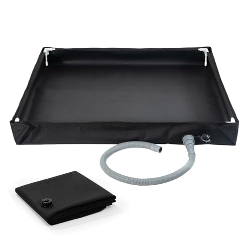 JIEBWCHA Plato De Ducha Portatil Camping 80x80x10cm Tela Oxford Base De Baño con Manguera De Drenaje Plegable 2 En 1 Resistente Compacto En Tamaño Acampada Al Aire Libre, Vacaciones En La Playa